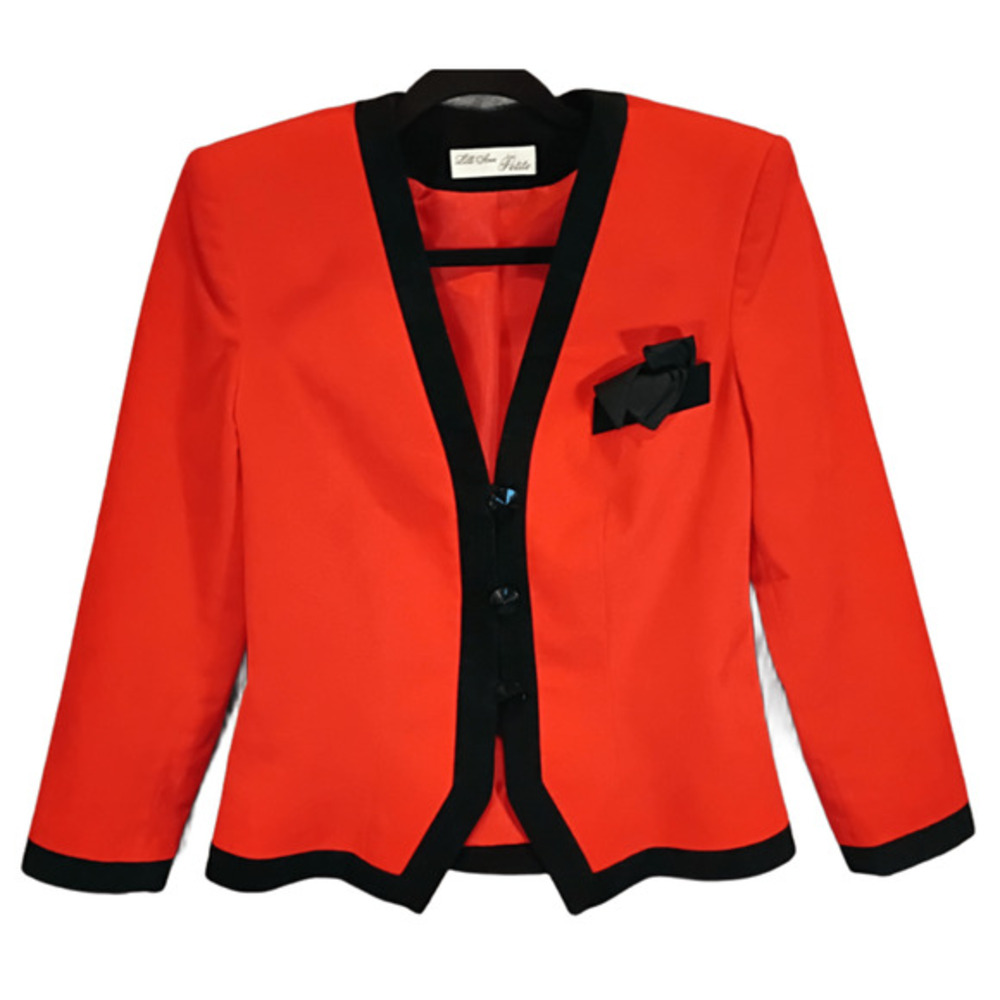 Lilli Ann Petite Womens Red Black Ultrasuede Blazer Jacket Vintage USA